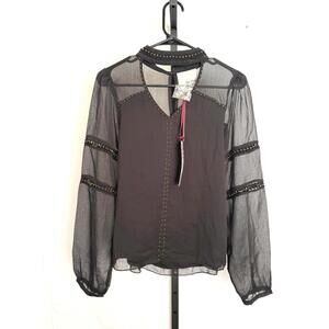 NWT Chloe Oliver Black Sheer Long Sleeve Blouse with Stud Details XS